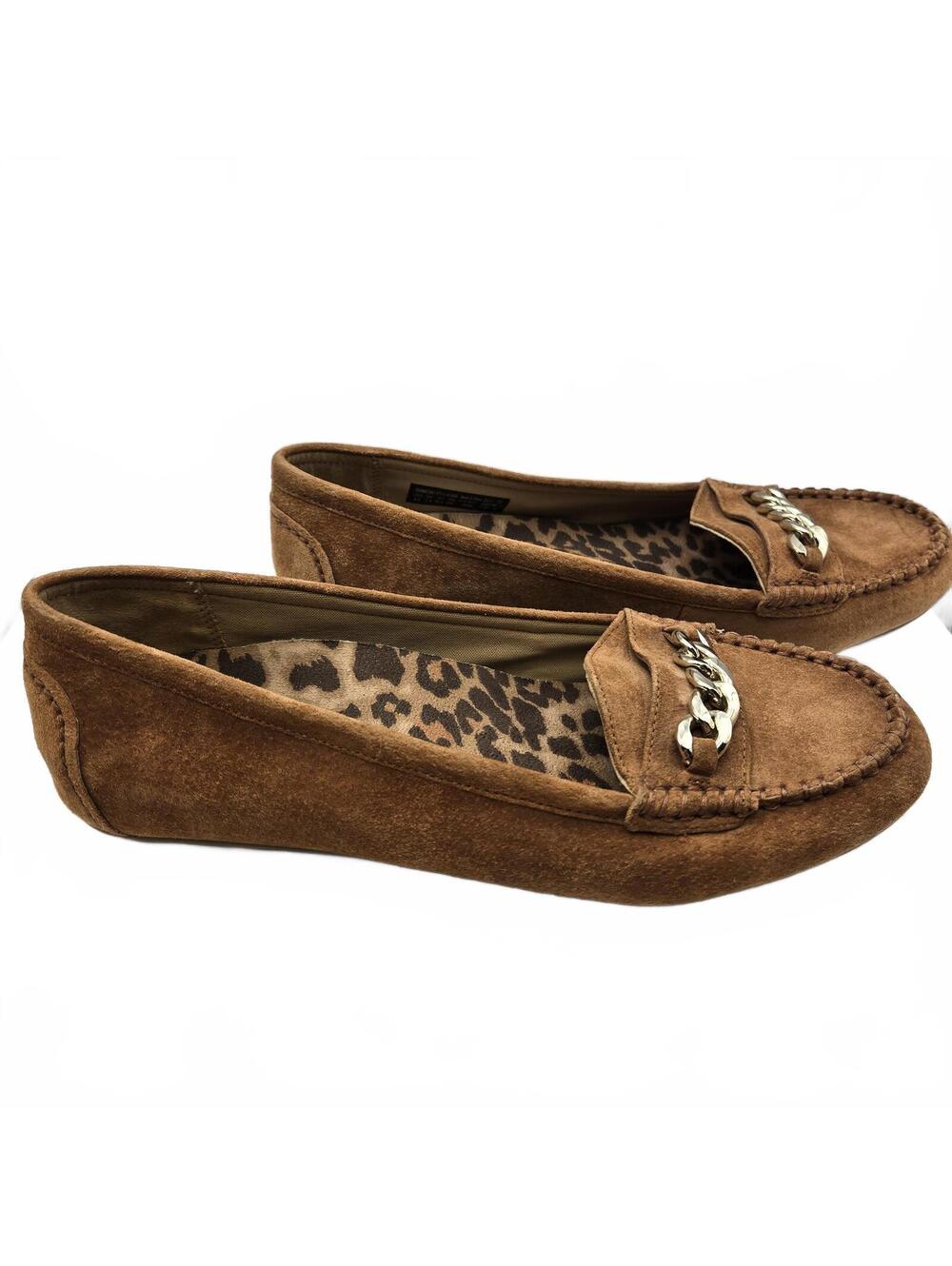 Vionic Mesa Cognac Suede Chain Loafers 9.5 Wide Orthopedic Comfort Flat Shoes - Picture 2 of 7